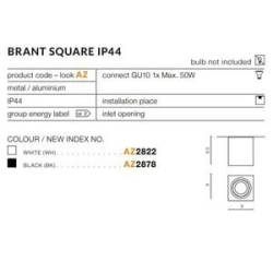 Plafon IP44 BRANT SQUARE 1 white AZ2822 AZZARDO